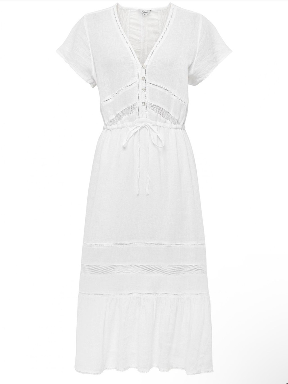 Rails White Kiki Midi Dress Large Linen Blend Lace Trim